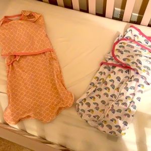 2 Velcro Swaddle Sacks - 6 months +